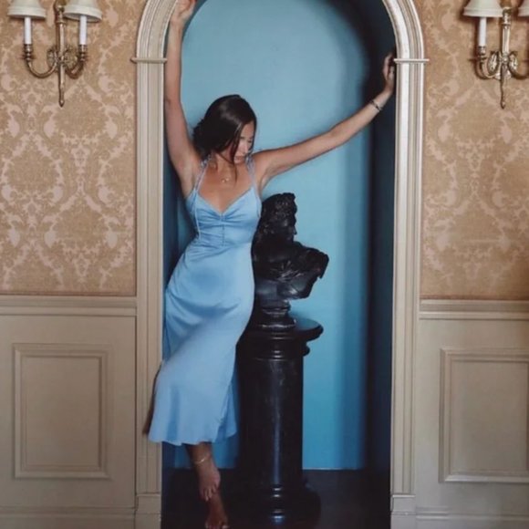 DANIELLE BERNSTEIN Dresses & Skirts - NWT Danielle Bernstein Satin Slip Dress in Baby Blue, sizes 10 & 12